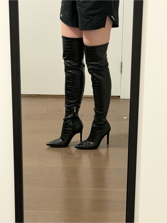 Guess Shoes - GUESS Black Croc-Embossed Over-the-Knee Stiletto Boots
